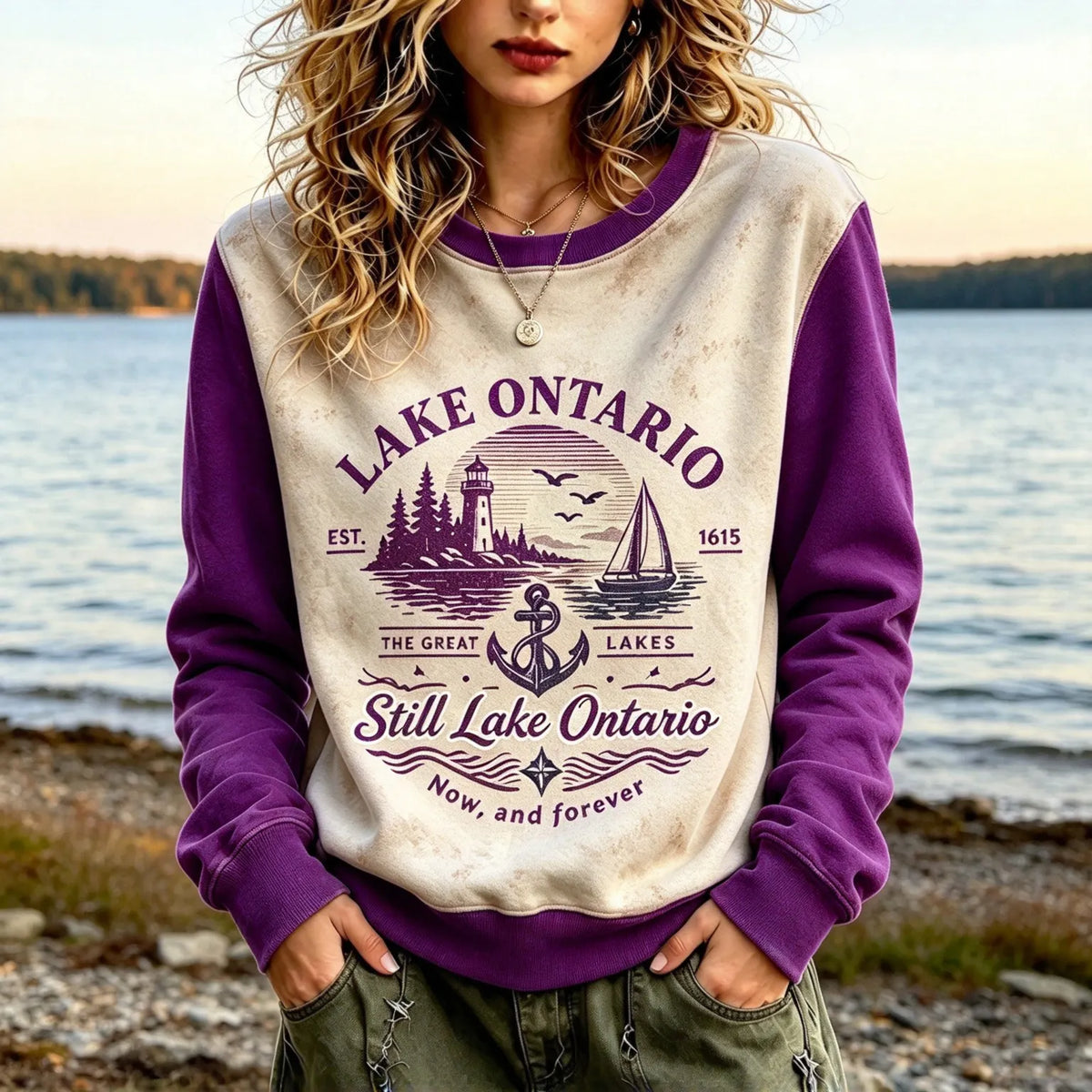 Women's Retro Lake Ontario Print Sweatshirt