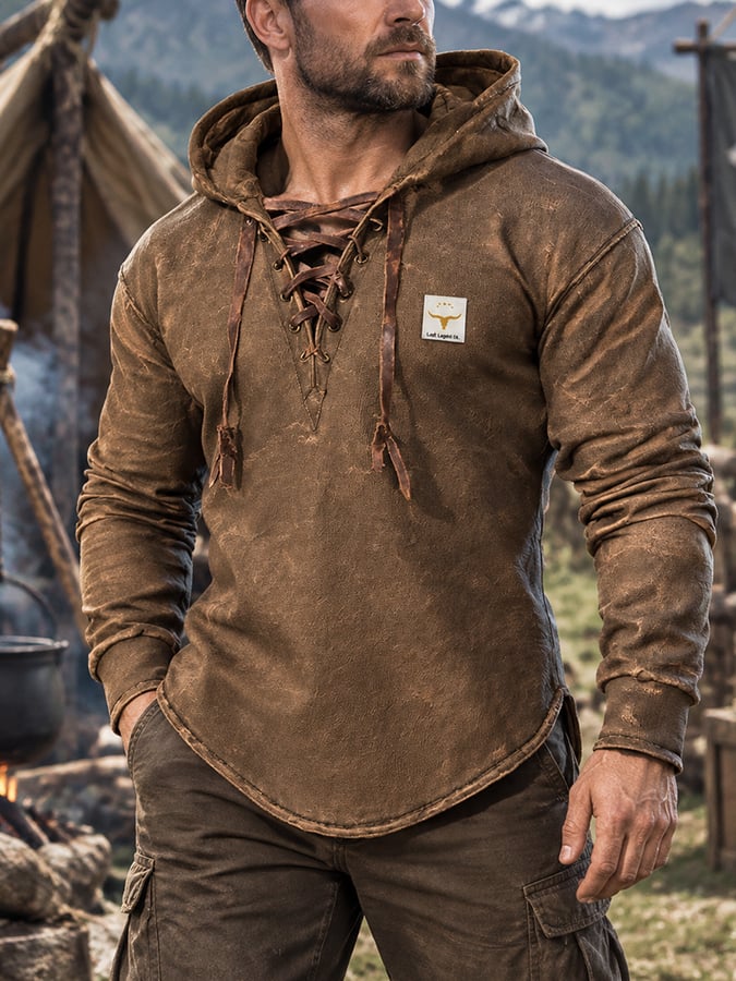 Men's Vintage Waxed Waterproof & Tear-Resistant Western-Style Lace-Up Hoodie