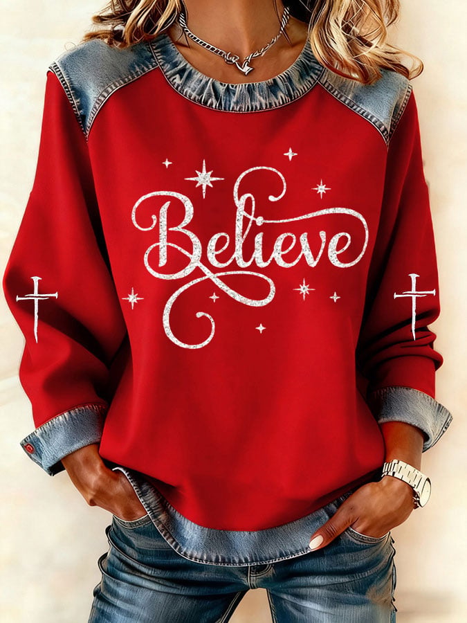 Women's Christmas Believe Casual Printed Sweatshirt