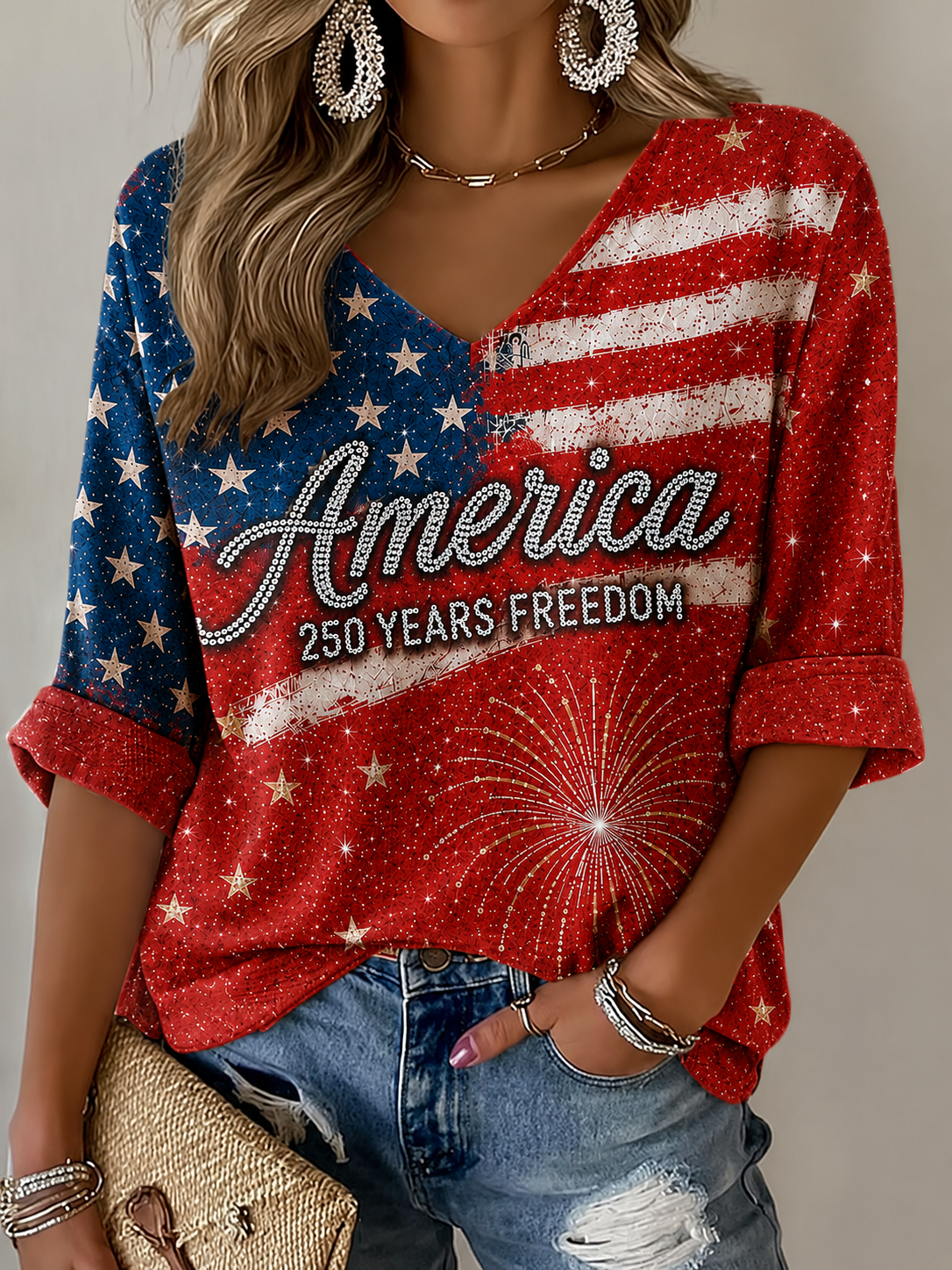 Women'S American Flag Faith Printed Casual T-Shirt
