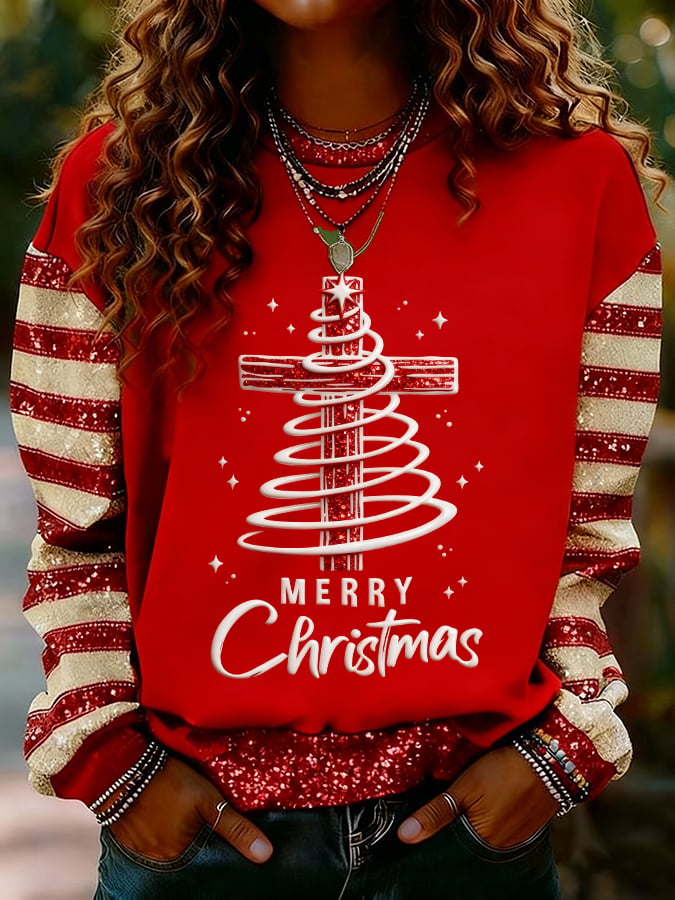 Women's Faith Print Casual Crew Neck Sweatshirt