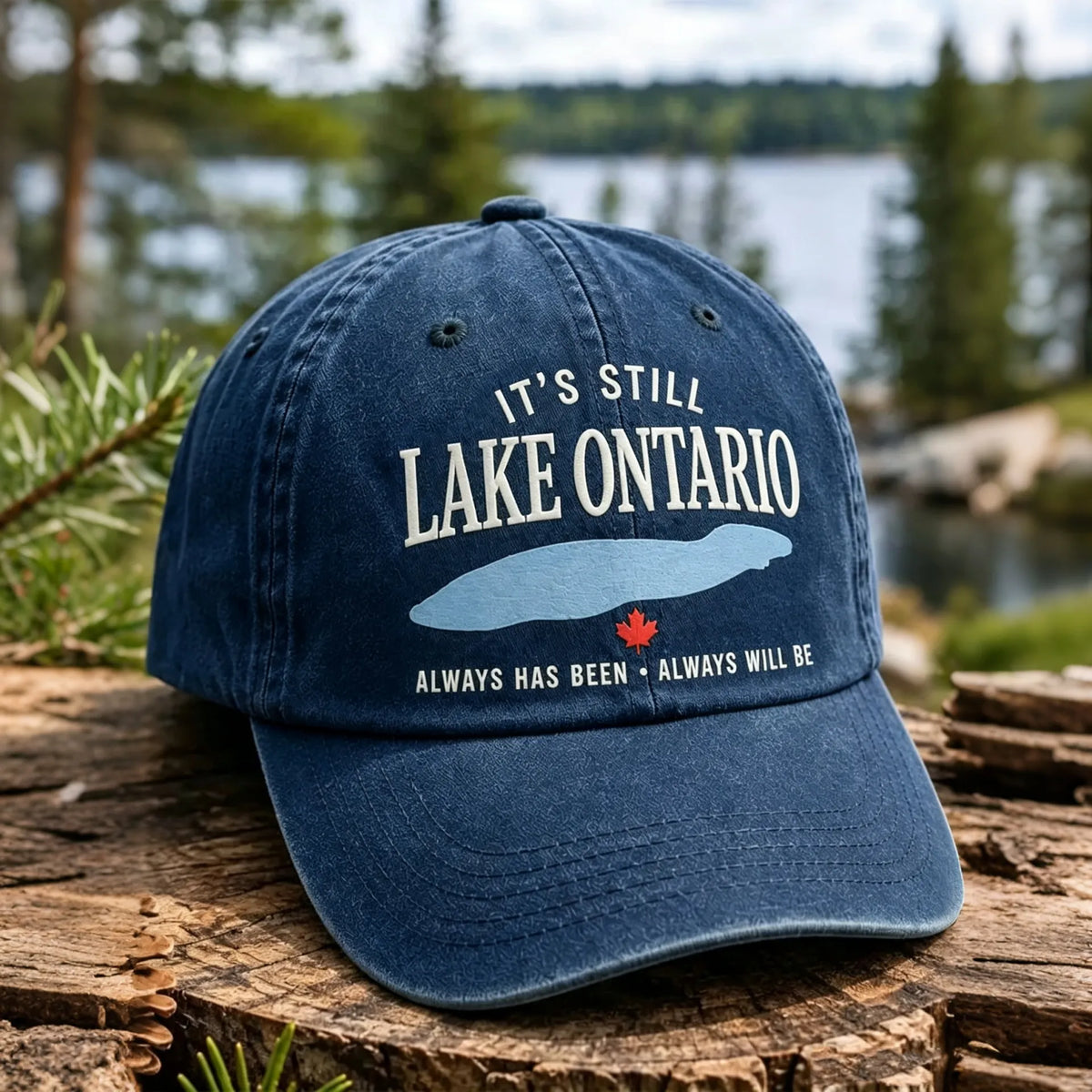 It's Still Lake Ontario Maple Leaf Lake Print Baseball Cap