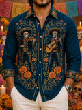 Men's Day Of The Dead Skeleton Musicians With Violin And Guitar Print Shirt