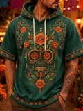 Men's Day Of The Dead Floral Sugar‐Skull Candle Print Hooded T-Shirt