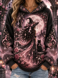 Women's Pink Witch Print Hoodie