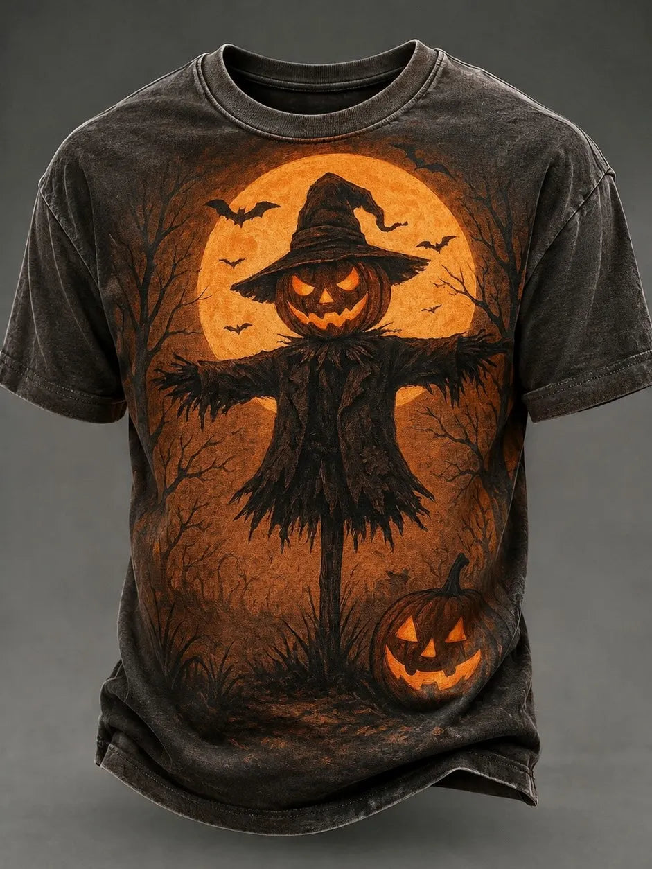 Men's Retro Halloween Theme Pumpkin Print T-shirt