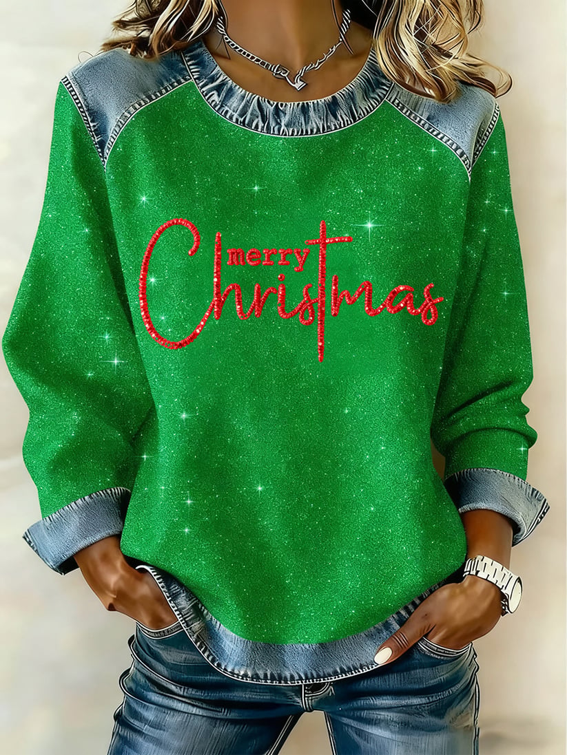 Women's Merry Christmas Patchwork Casual Sweatshirt