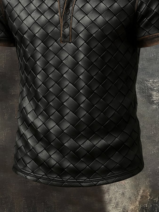 Men's Retro Plaid Colorblock Casual Henley Short Sleeve T-Shirt