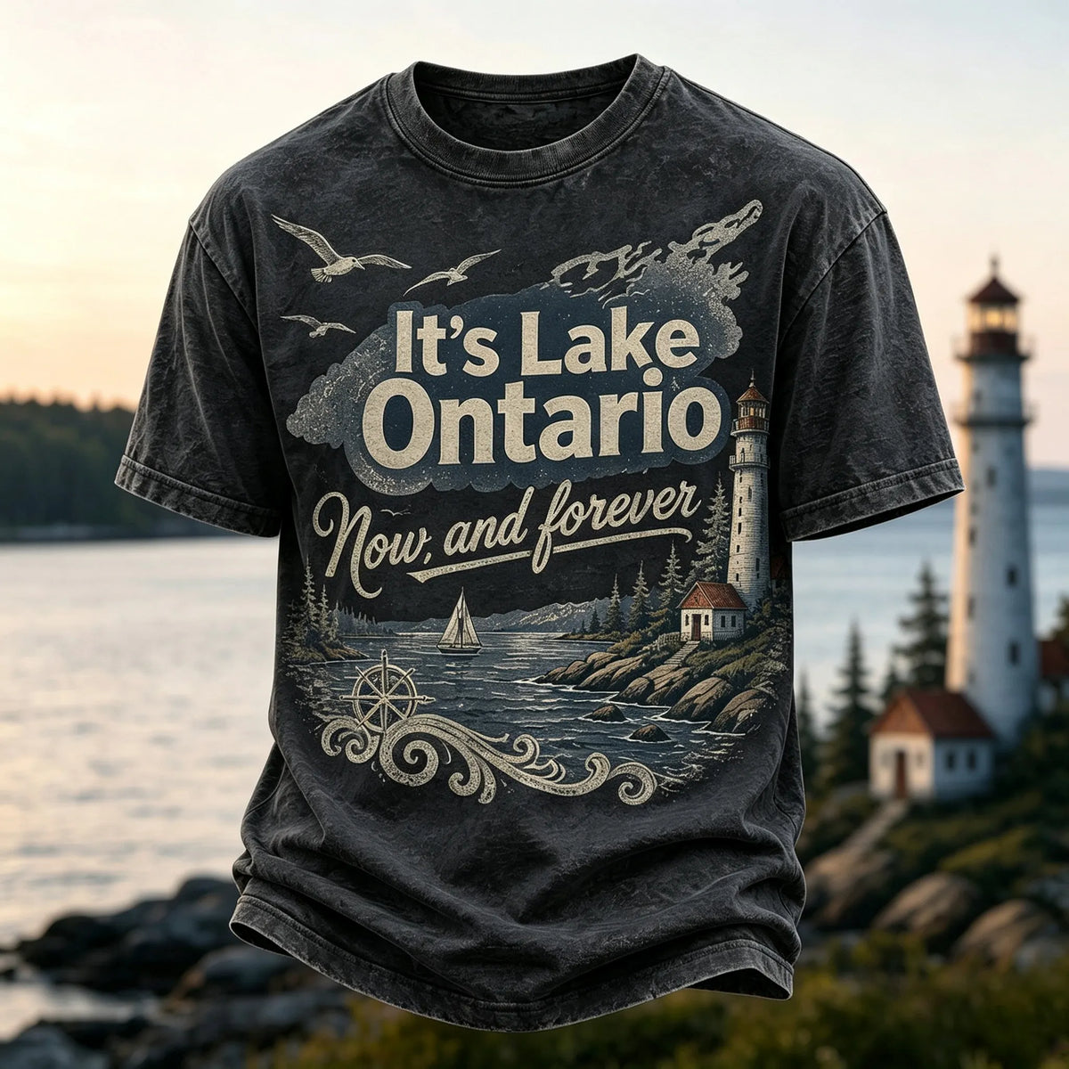 Men's Retro Lake Ontario Print T-shirt