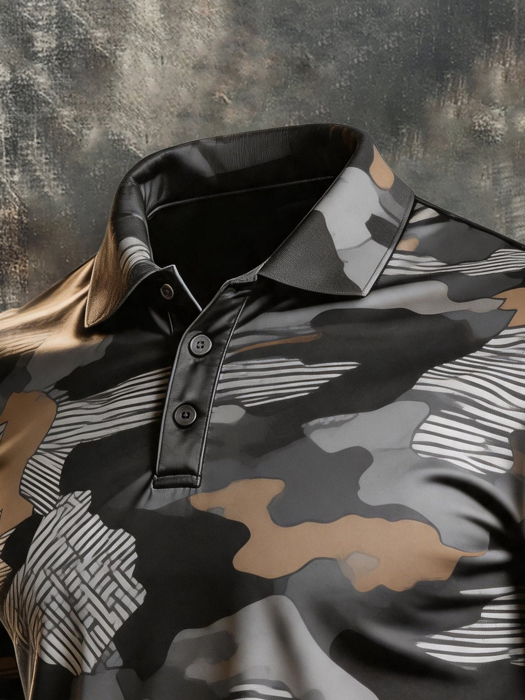 Men's Retro Color-Block Camouflage Short-Sleeve Polo Shirt