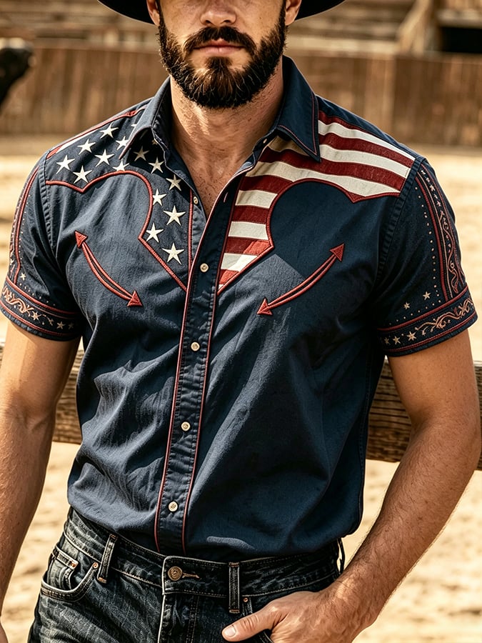 Men'S Western-Style Graphic Print Top