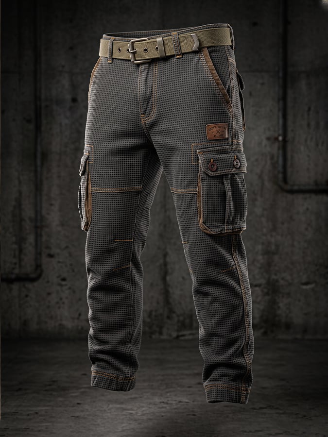 Men's Vintage-Style Textured Waffle-Knit Multifunctional Cargo Pants