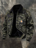 Men'S Retro Fleece-Lined Warm Color-Block Corduroy Jacket With Camouflage Paneling