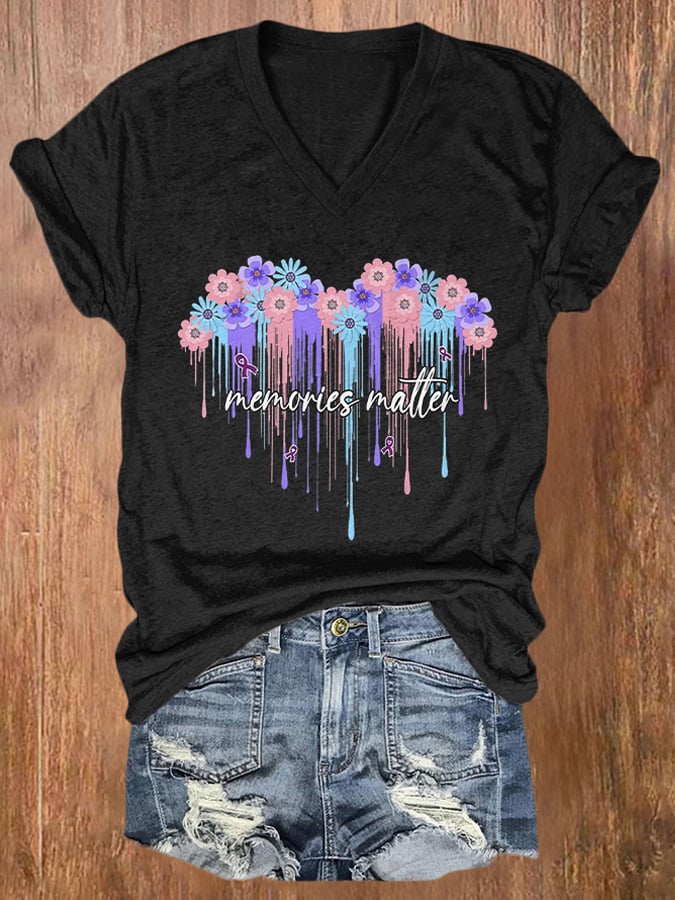 Women's Alzheimer's Awareness Floral Print T-Shirt