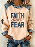 Women's Casual Retro Faith Overcomes Fear Sweatshirt