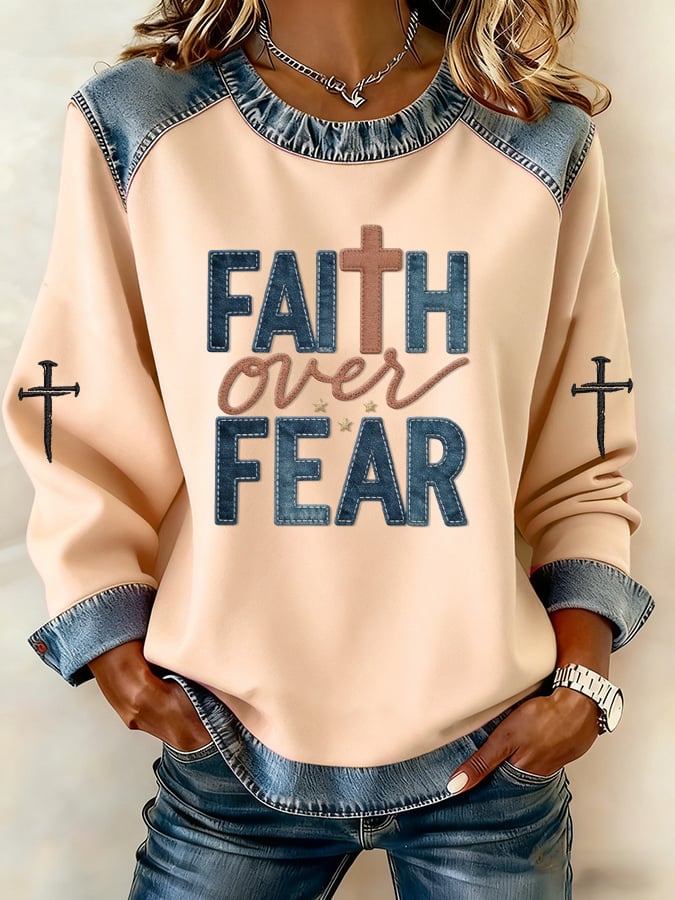 Women's Casual Retro Faith Overcomes Fear Sweatshirt