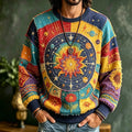 Men's Cosmic Zodiac Flower Print Crew Neck Sweatshirt