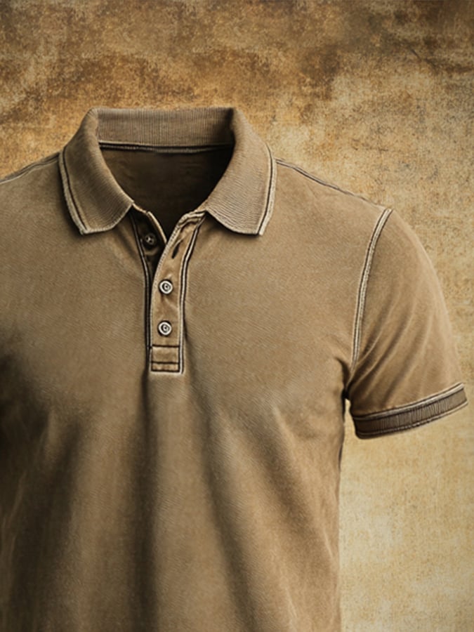 Men'S Retro Distressed Casual Short-Sleeved Polo Shirt
