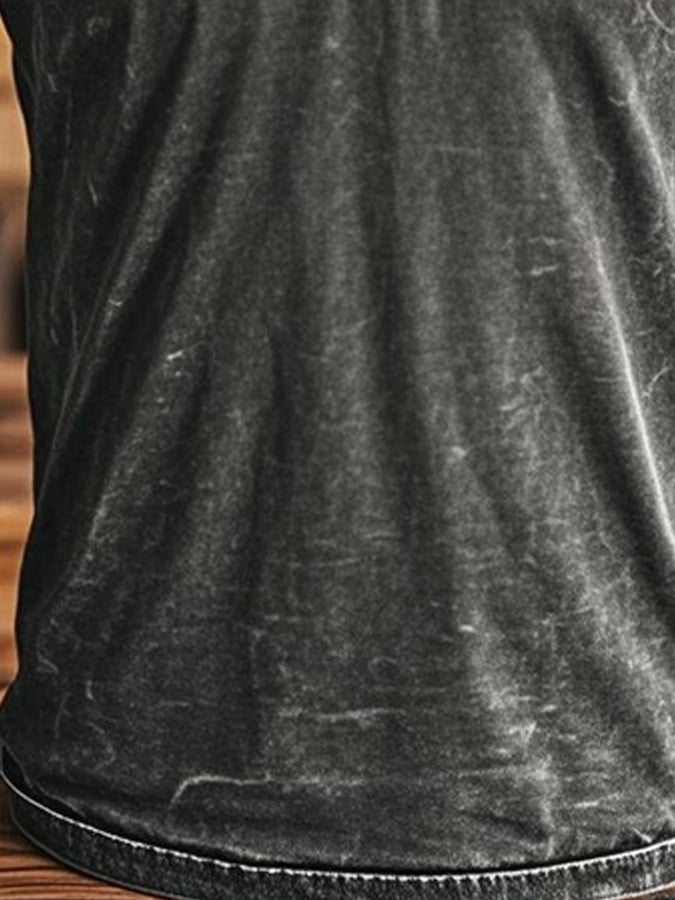 Men's vintage distressed suede short sleeve Henley T-shirt