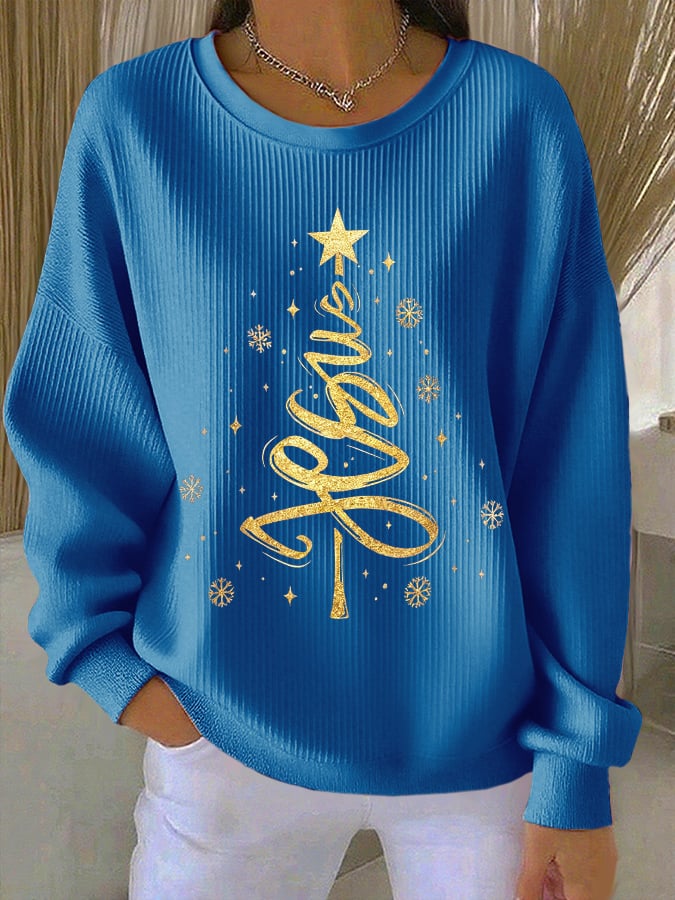 Retro Christmas Jesus Print Sweatshirt
