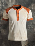Men's Retro Colorblock Henley Collar Short Sleeve T-Shirt