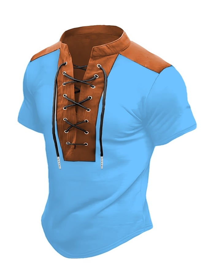 Men's Color Block Drawstring Short Sleeve T-Shirt