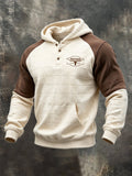 Men's Retro Color-Block Raglan-Sleeve Henley Hoodie