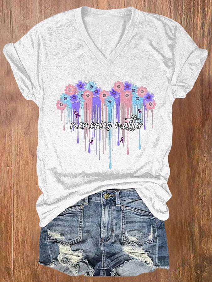 Women's Alzheimer's Awareness Floral Print T-Shirt