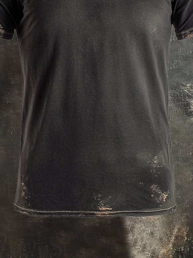 Men's Retro Washed Colorblock Casual Washed Round Neck Short Sleeve T-Shirt