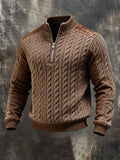 Men's Retro Suede-Panel Half-Zip Sweatshirt