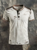 Men's casual retro color block Henley T-shirt