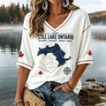 Women’s "always Lake Ontario" Comfortable Mid-length Sleeves V-neck T-shirt