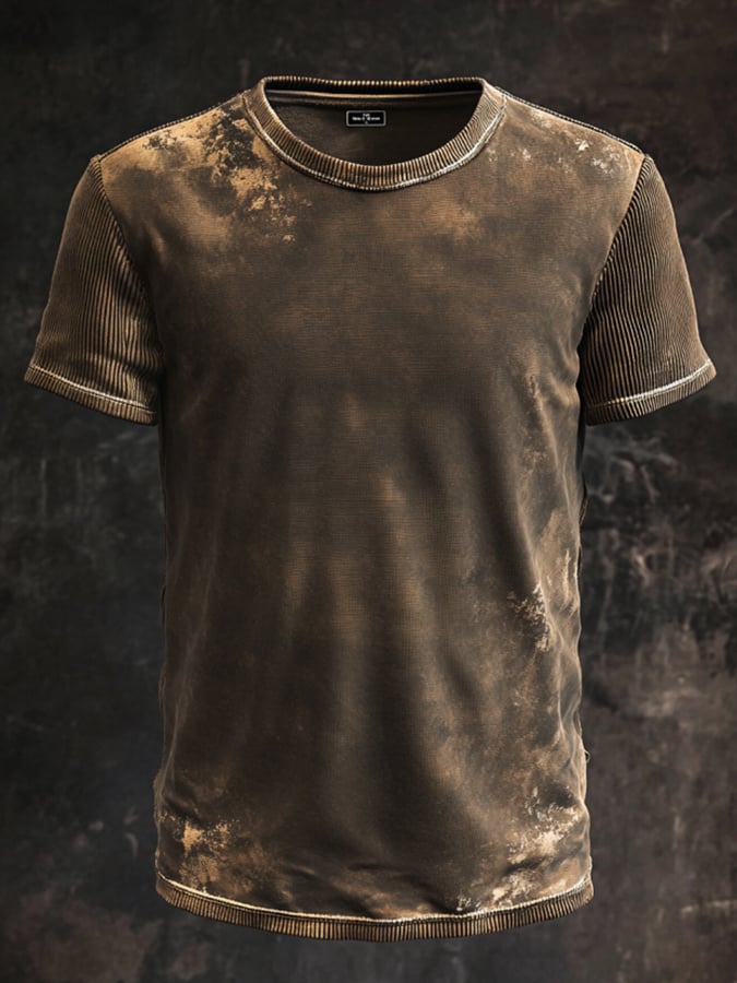 Casual retro t-shirt in used look with round neck and short sleeves for men