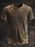Casual retro t-shirt in used look with round neck and short sleeves for men