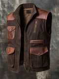Men's Vintage-Wash Leather Panel Vest