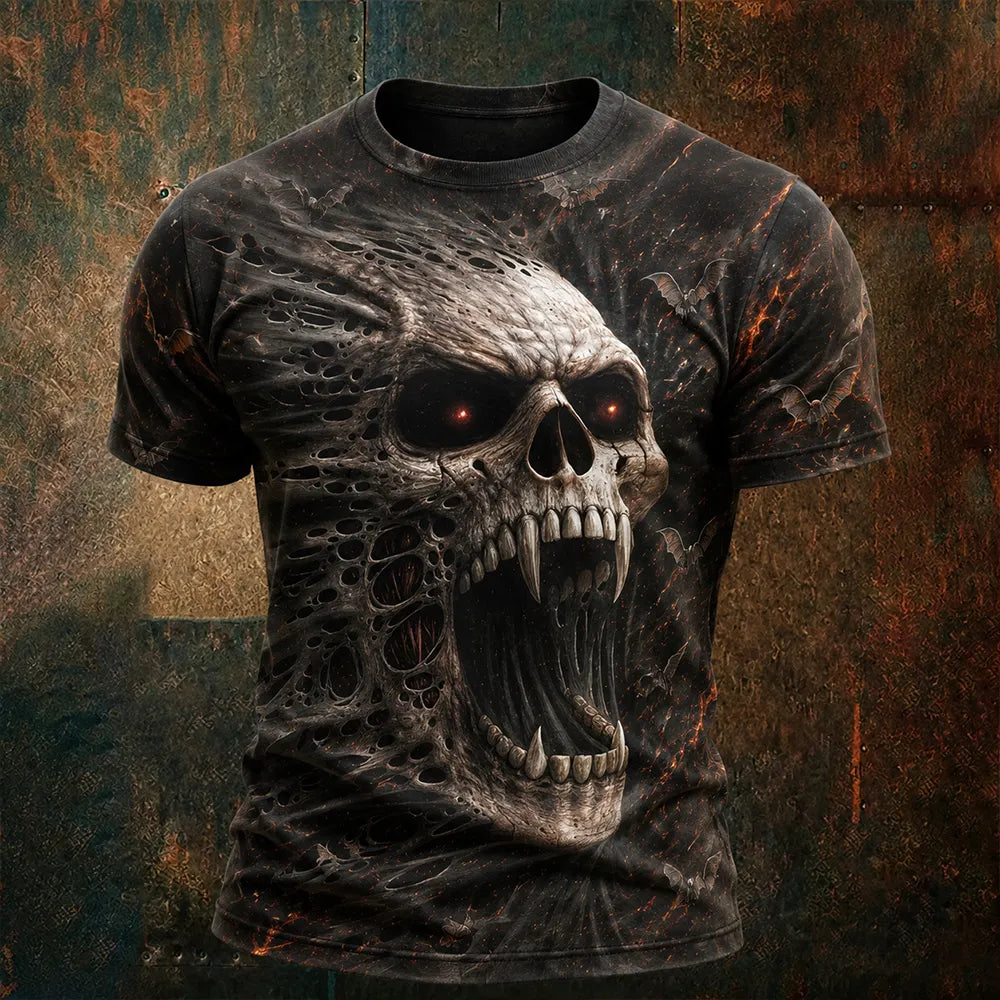 Men's Halloween Dark Skull 3d Art Print Crew Neck T-shirt