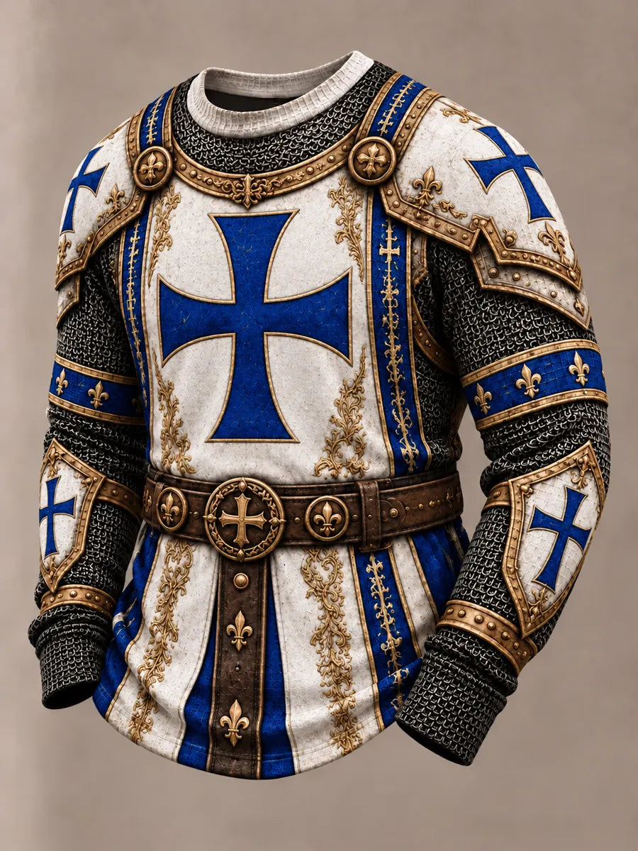 Men's Vintage "Faith Knight" Armor Graphic Casual Sweatshirt