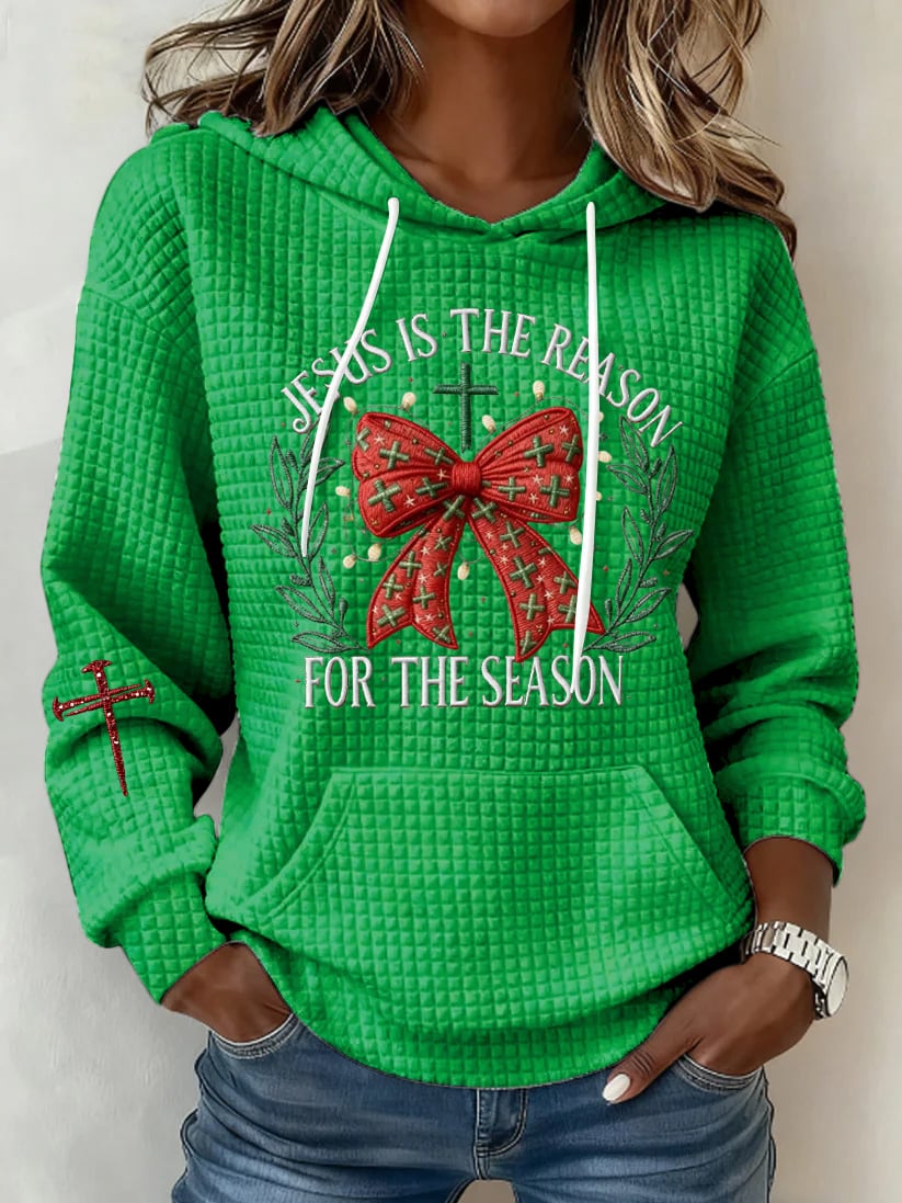 Women's Christmas Jesus is The Reason for the Season Printed Waffle Fabric Hoodie
