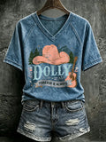 V Neck Retro Dolly Forever And Always Country Music Print T-Shirt
