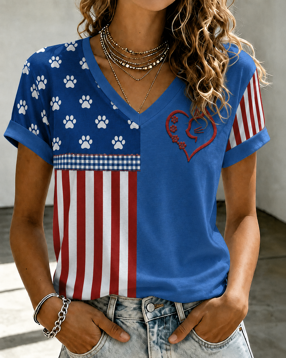 Women'S Retro Flag Cat Art Printed Casual Short Sleeve T-Shirt