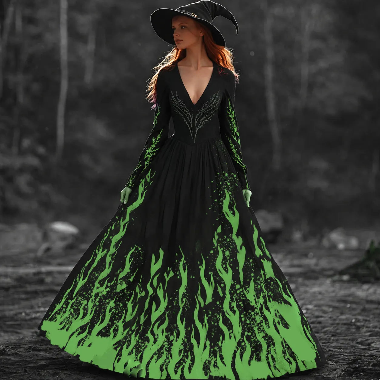Halloween Witch You Couldn't Burn Flame Celtic Flowy Maxi Dress