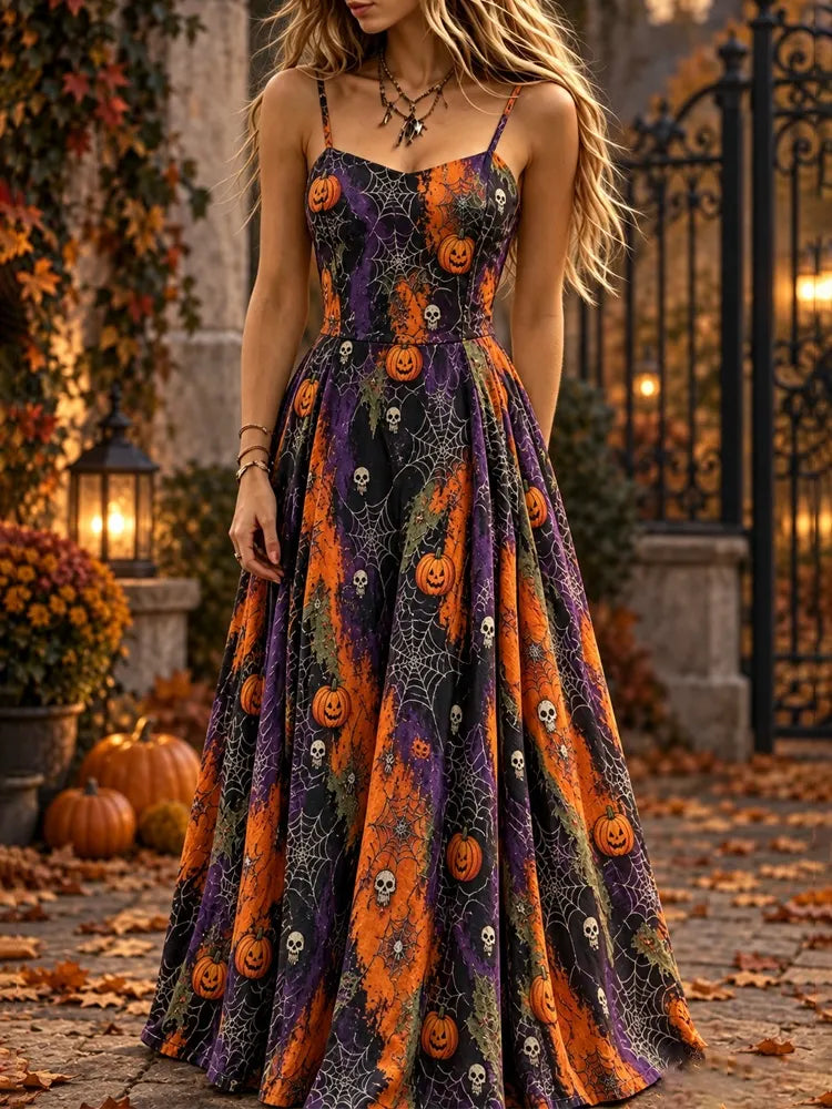 Girl's Halloween Skeleton Pumpkin Gothic Style Ombre Dress