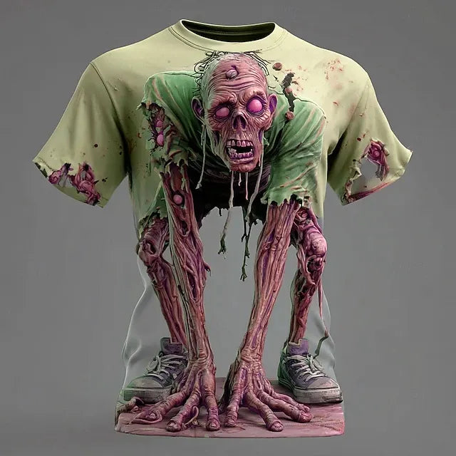 Men's Halloween Optical Illusion Zombies 3d Short Sleeve T-shirt