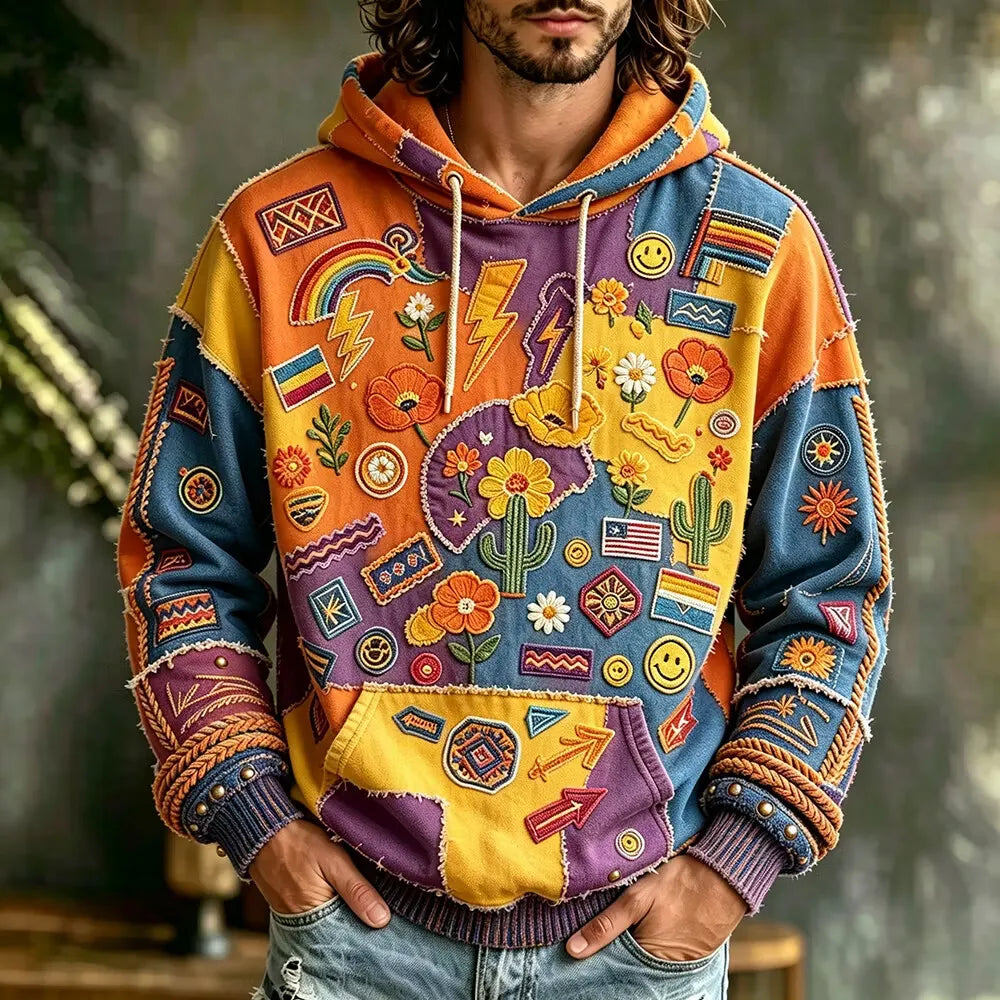 Men's Smiley Lightning Floral Print Hoodies