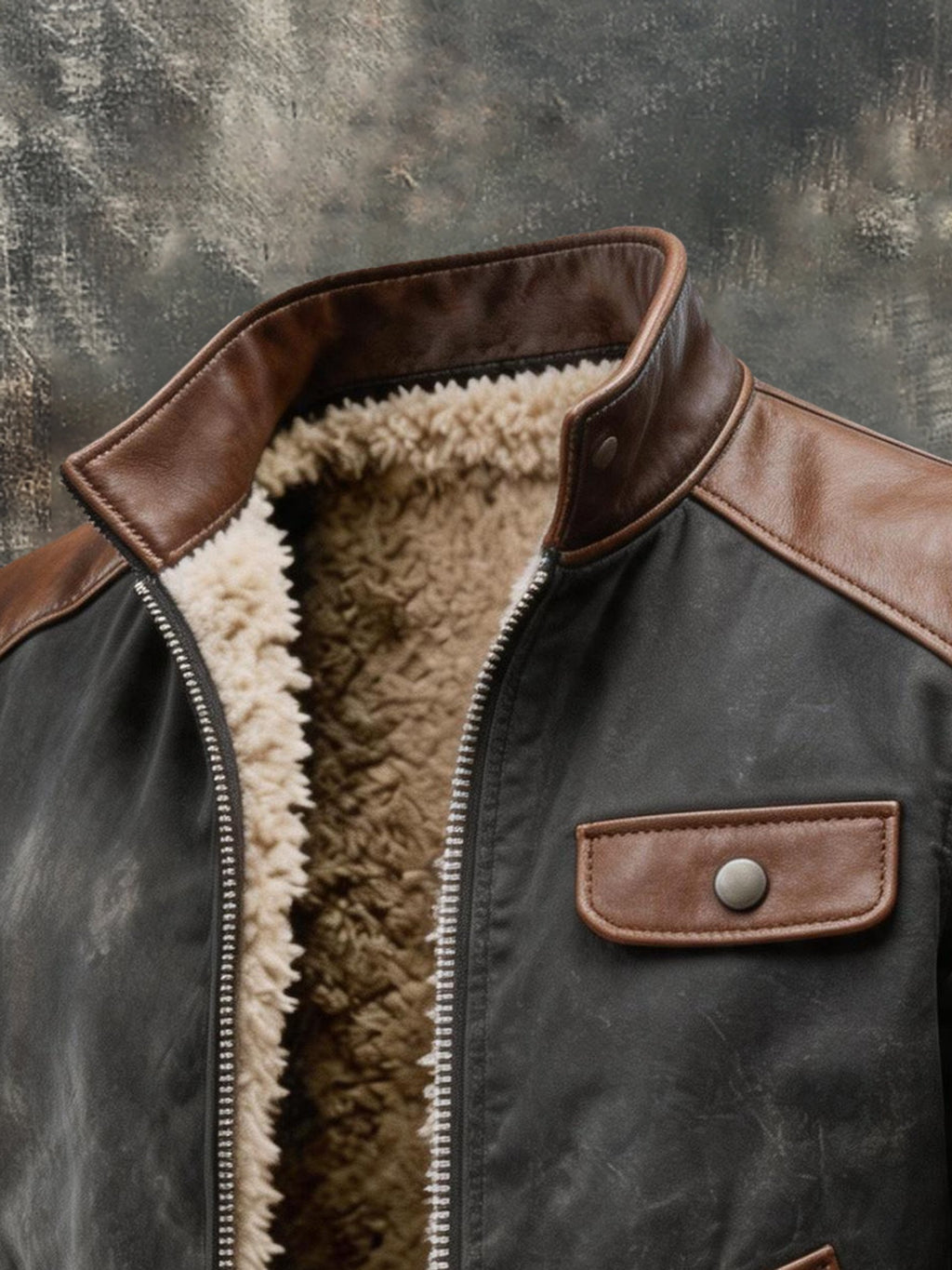 Men's Retro Leather-Panel Multi-Pocket Outdoor Jacket