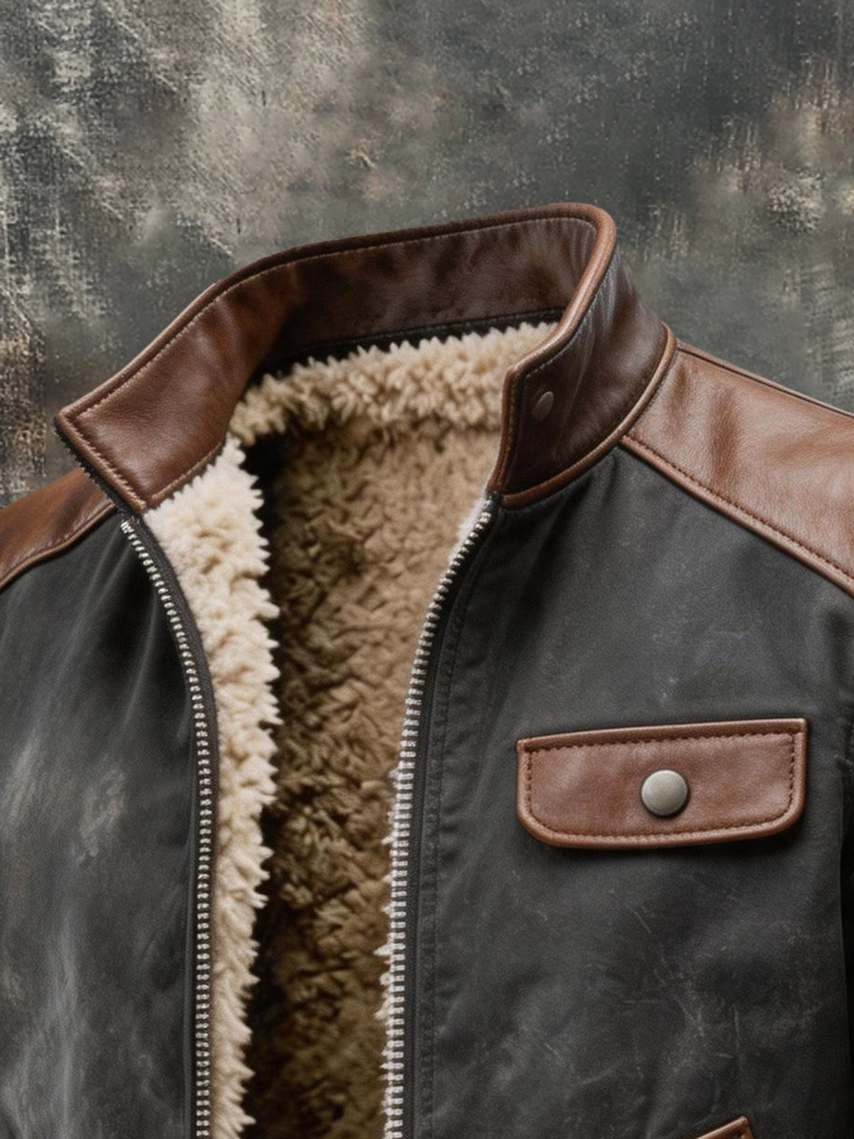 Men's Retro Leather-Panel Multi-Pocket Outdoor Jacket
