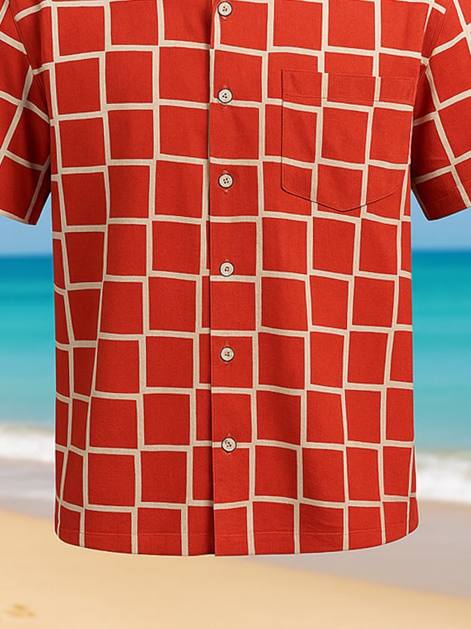 Men's Fashion Plaid Casual Holiday Short Sleeve Shirt Tops