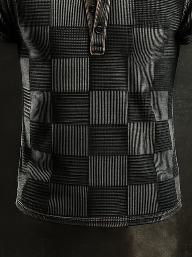Men's Casual Waffle Print Color Block Henley T-Shirt