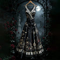 Women's Halloween Gothic Style Piano Key Note Long Dress With Bow