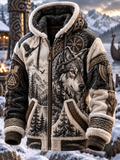 Men's Viking-Style Hooded Long Fleece Coat